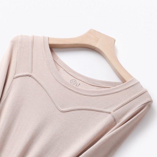 Seamless Thermal Underwear, Soft & Comfortable Long Sleeve Crew Neck Top, Women's Clothing